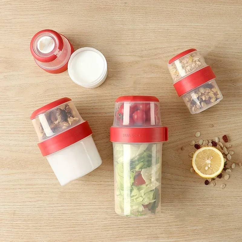 Meal Prep Yogurt Containers - 2層密閉型クリスパーボックス、コンパートメント付き、オートミール、ナッツ、ヨーグルト、サラダ、カップ、食品貯蔵、朝食、フルーツ