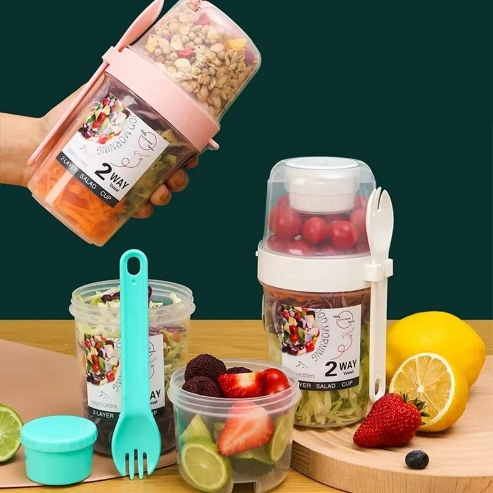 Meal Prep Yogurt Containers - ポータブルサラダカップ朝食カップ食品分層ヨーグルトシリアルオートミールスナックパフェ容器フルーツボックスカップ蓋付きフォーク
