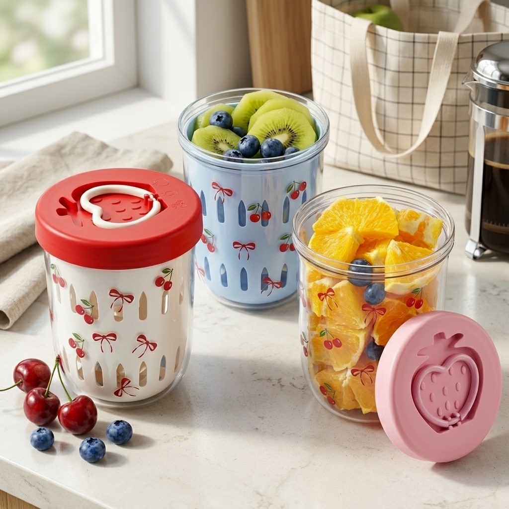 Meal Prep Yogurt Containers - プラスチック製サラダ容器 蓋付きストレーナー弁当箱 食品保存容器 子供用学校食事準備 フルーツヨーグルトカップ フォーク付き