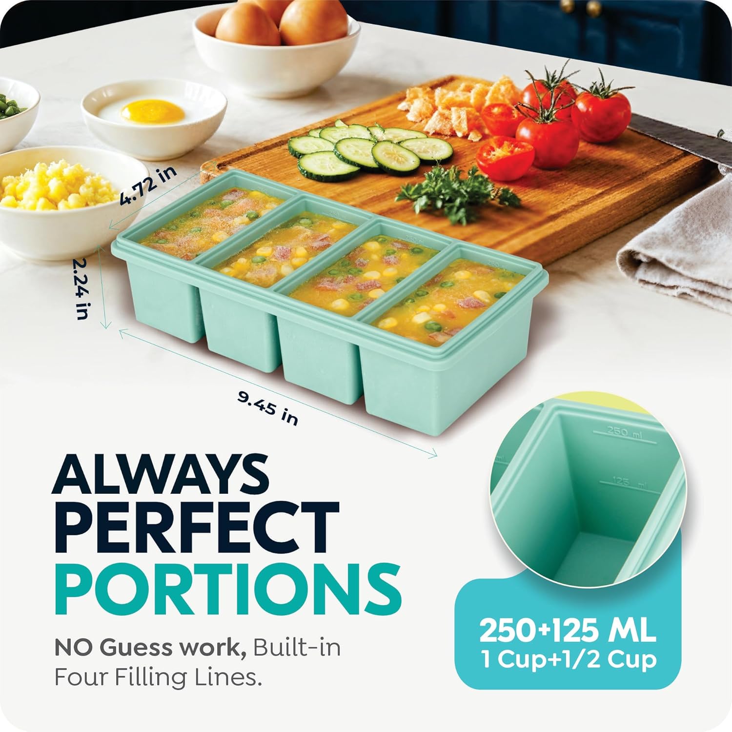 1000MLシリコン製冷凍トレイ（蓋付き）大容量スープキュー - Meal Prep Chia Pudding のレビューと価格
