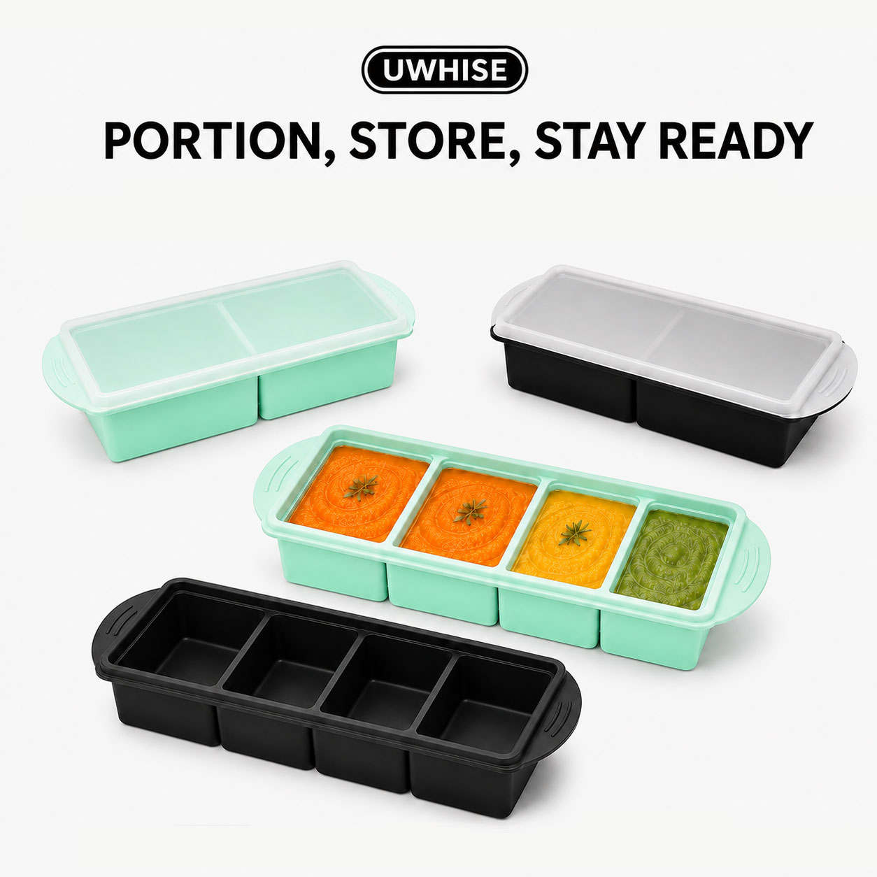 Uwhiseシリコン製スープ冷凍トレイ、蓋付きベビーフード保 - Meal Prep Chia Pudding のレビューと価格