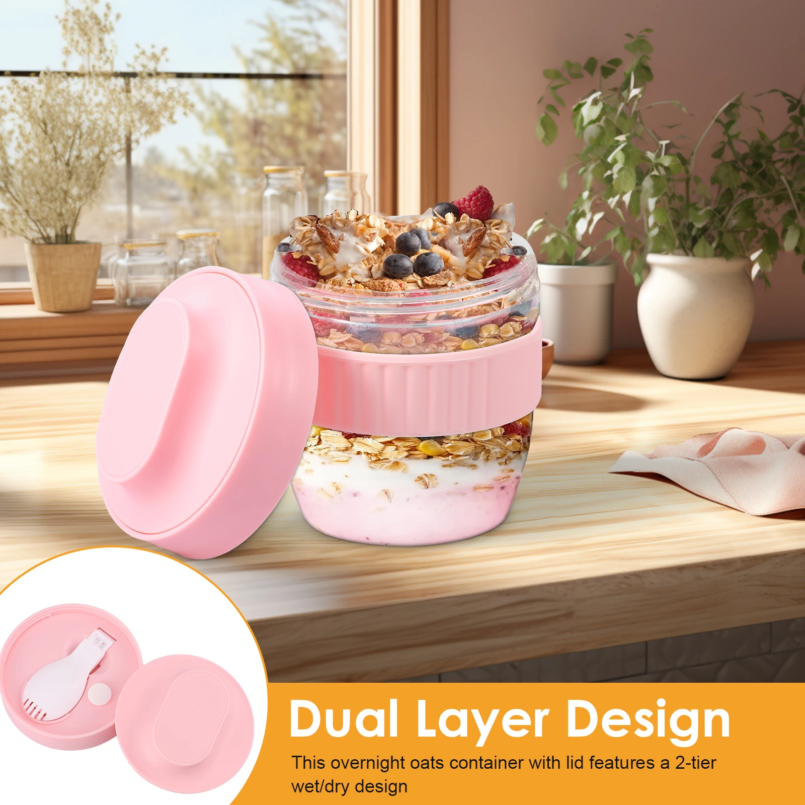 二層構造のオーバーナイトオーツ容器、蓋とスプーン付き、再利用 - Meal Prep Yogurt Containers のレビューと価格