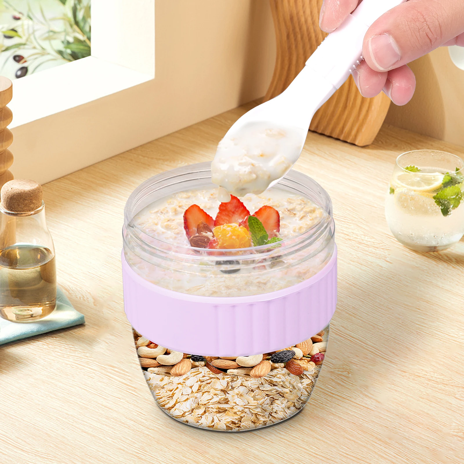 二層構造のオーバーナイトオーツ容器、蓋とスプーン付き、再利用 - Meal Prep Yogurt Containers のレビューと価格